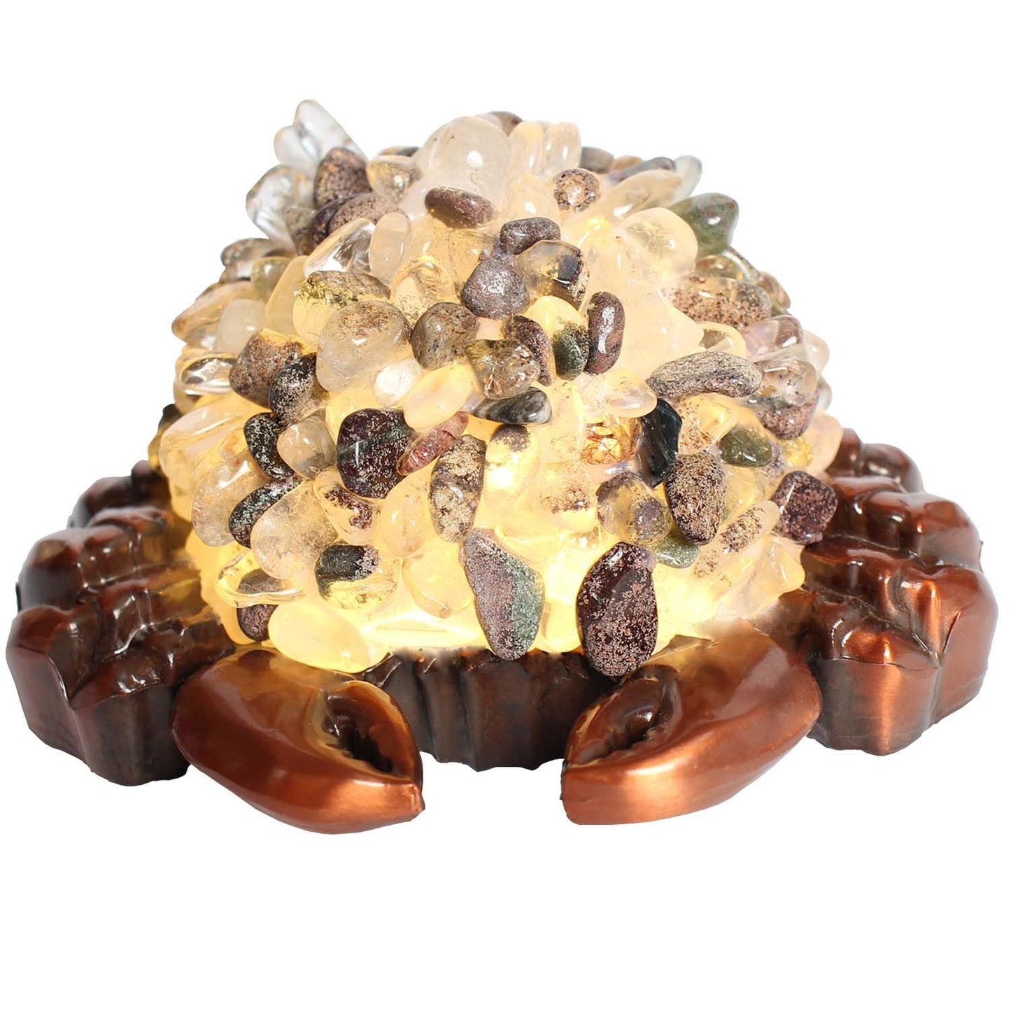 Youhot Handcrafted Green Phantom Quartz Crystal Crab Table Lamp, USB Powered, 3 Light Modes, Bronze Shell Design, Healing Stone Decor for Home & Office