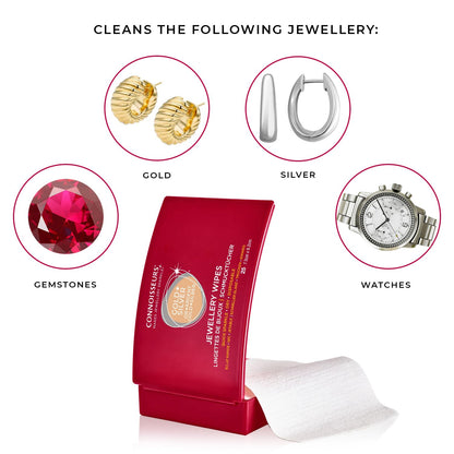 Connoisseurs Jewellery Wipes | 25 Jewellery Cleaning Wipes for Gold & Silver Jewelery | Anti-Tarnish Protective Shield | Dry, Disposable