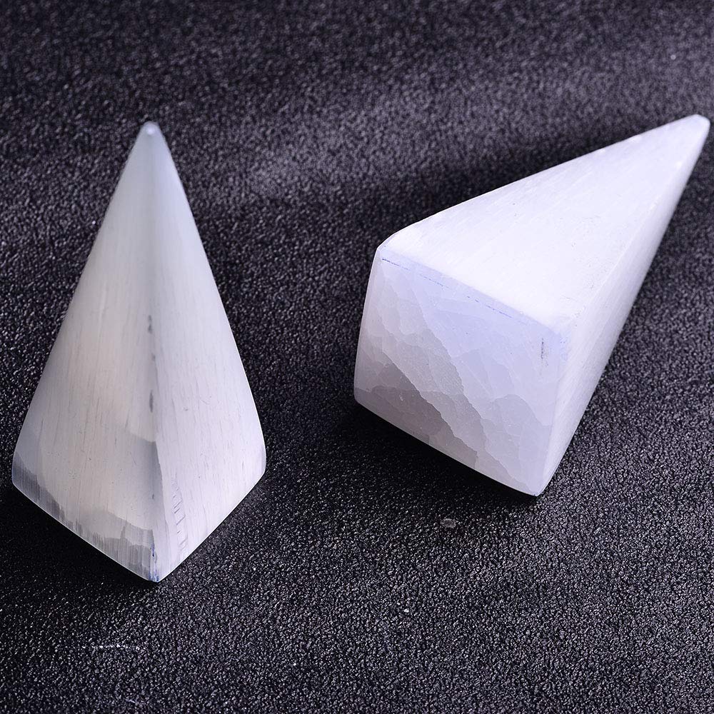 JIC Gem 2pcs Selenite Pyramid 4" Crystal Point White Reiki Healing Crystal Stone for Energy Cleansing and Protection