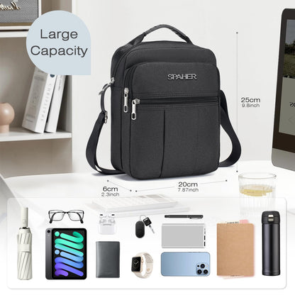 SPAHER Men Handbags Shoulder Bags Messenger Business Bag Crossbody Satchel Sling Travel Bag Daily Man Bag with Adjustable Shoulder Strap for Ipad 9.7 Inch Black