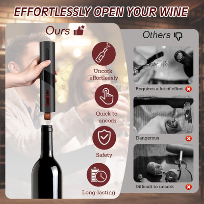 Breezesound 6-in-1 Electric Wine Bottle Opener Set, Cordless Rechargeable Wine Opener with Charging Base, Foil Cutter, Aerator Pourer & Stopper - Perfect Wine Gift Set for Wine Lovers