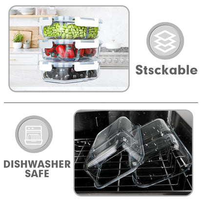 VERONES 10 Pack Glass Meal Prep Containers 2 Compartment Set, 30 OZ Airtight Glass Lunch Containers, Glass Food Storage Containers with Lids, for Microwave, Oven, Freezer & Dishwasher Friendly，White