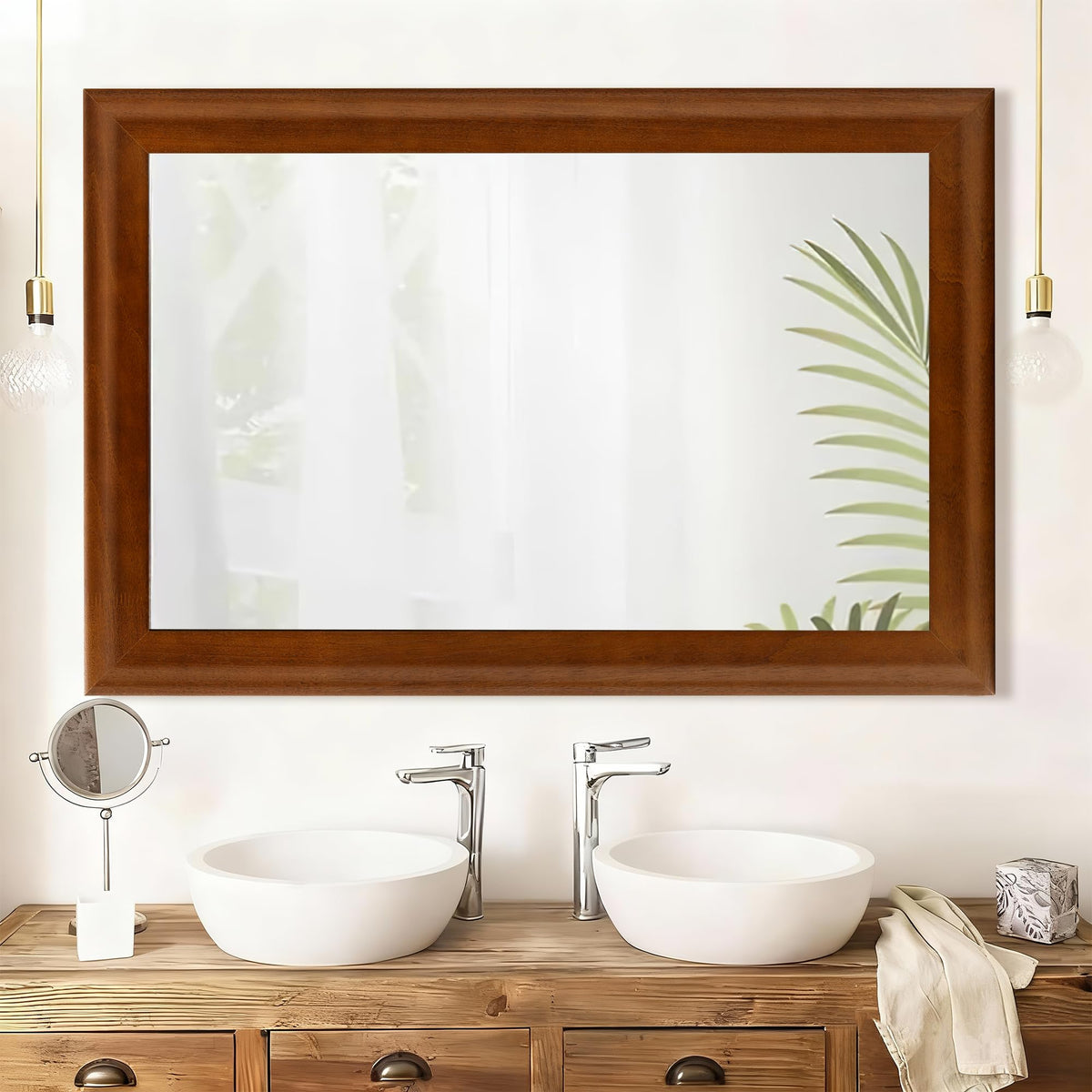 CULER Rustic Wood Wall Mirror for Bathroom,Rectangle 24 x 36 inch Hanging Vanity Mirrors with Wooden Frame for Living Room,Bedroom,Entryway(Walnut Brown)