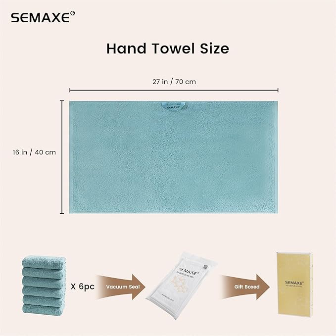 SEMAXE 6-Pack Blue Hand Towels