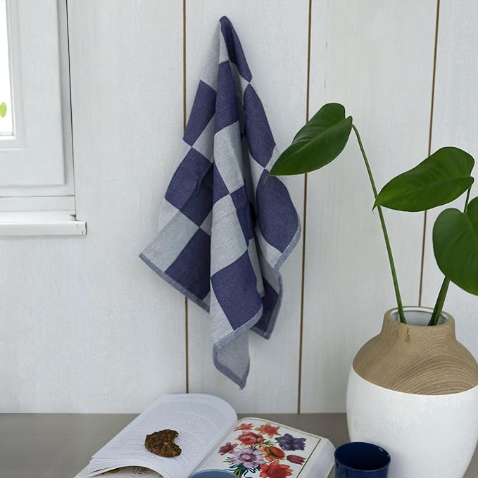 sea me at home Kitchen Towels, French Jacquard 100% Cotton Gingham Check Tea