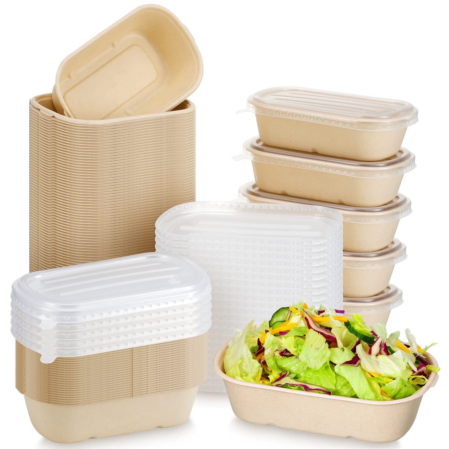 Remerry 100 Sets 23 oz Disposable Bowls with Lids Paper Meal Prep Containers Disposable Paper Food Containers Throw Away Lunch Salad Bowls for Restaurant Party Serving