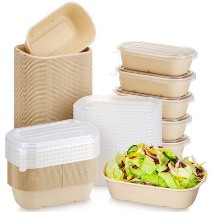 Remerry 100 Sets 23 oz Disposable Bowls with Lids Paper Meal Prep Containers Disposable Paper Food Containers Throw Away Lunch Salad Bowls for Restaurant Party Serving