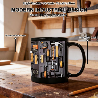 Tool Box Coffee Mug,Toolbox Mechanic Mug for Birthday Anniversary Ceramic Cup Gift Coffee Cup Double-sided Design Tool Box Tea Mug Gift Unique Coffee Cup for Husband Dad