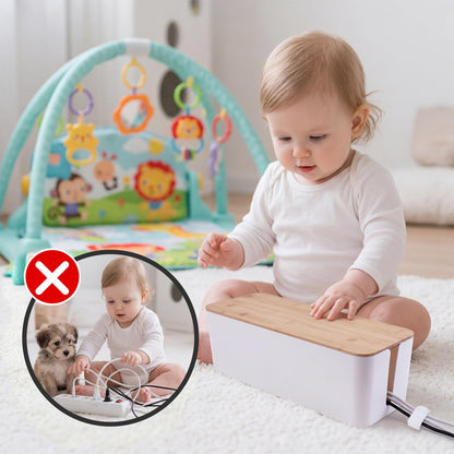 2 Pack Cable Management Box - Cord Organizer Box with Wooden Lid for TV Wires, Power Strips, Router, USB Hub & Under Desk Power: Baby & Pet Proof Cord Management, Cord Hider for Home & Office (White)