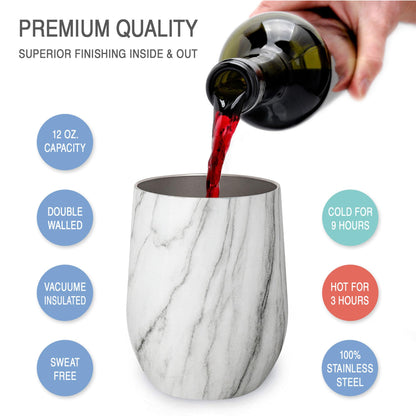 CHILLOUT LIFE 12 oz Stainless Steel Wine Tumblers 2 Pack & 1 Insulated Wine Bottle - Double Wall Vacuum Insulated Wine Glasses Cups with Lids and Straws Set Keeping Cold & Hot Gift Set