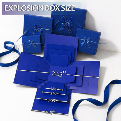 4-Layer Explosion Gift Box, 10''x10''x7'' Blue Glittery Creative Gift Boxes for Presents, DIY Surprise Gift Box Explosion for Birthday Valentine's Day Mother's Day and Anniversaries (Dark Blue)