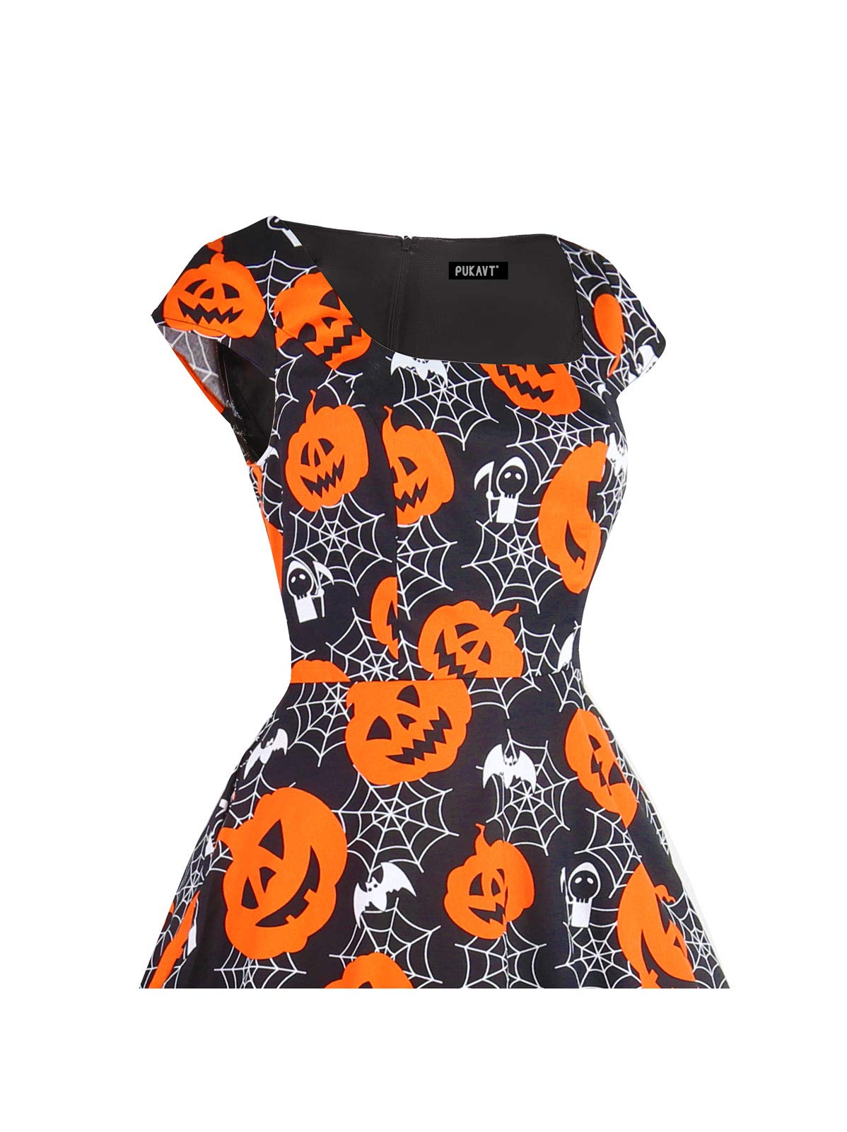 PUKAVT Women's Cocktail Party Dress Cap Sleeve 1950 Retro Swing Dress with Pockets Pumpkin 2XL