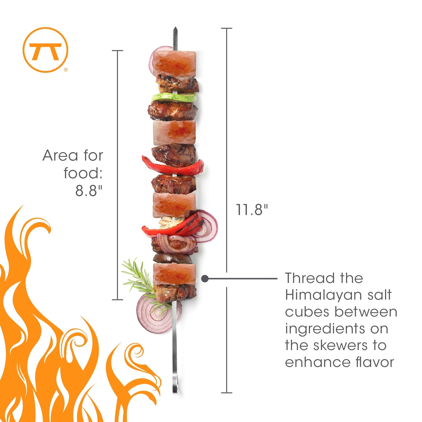 Outset Grill Skewers, Stainless Steel BBQ Skewers With Pink Himalayan Salt Cubes, 2 Skewers and 4 Cubes For Kabobs