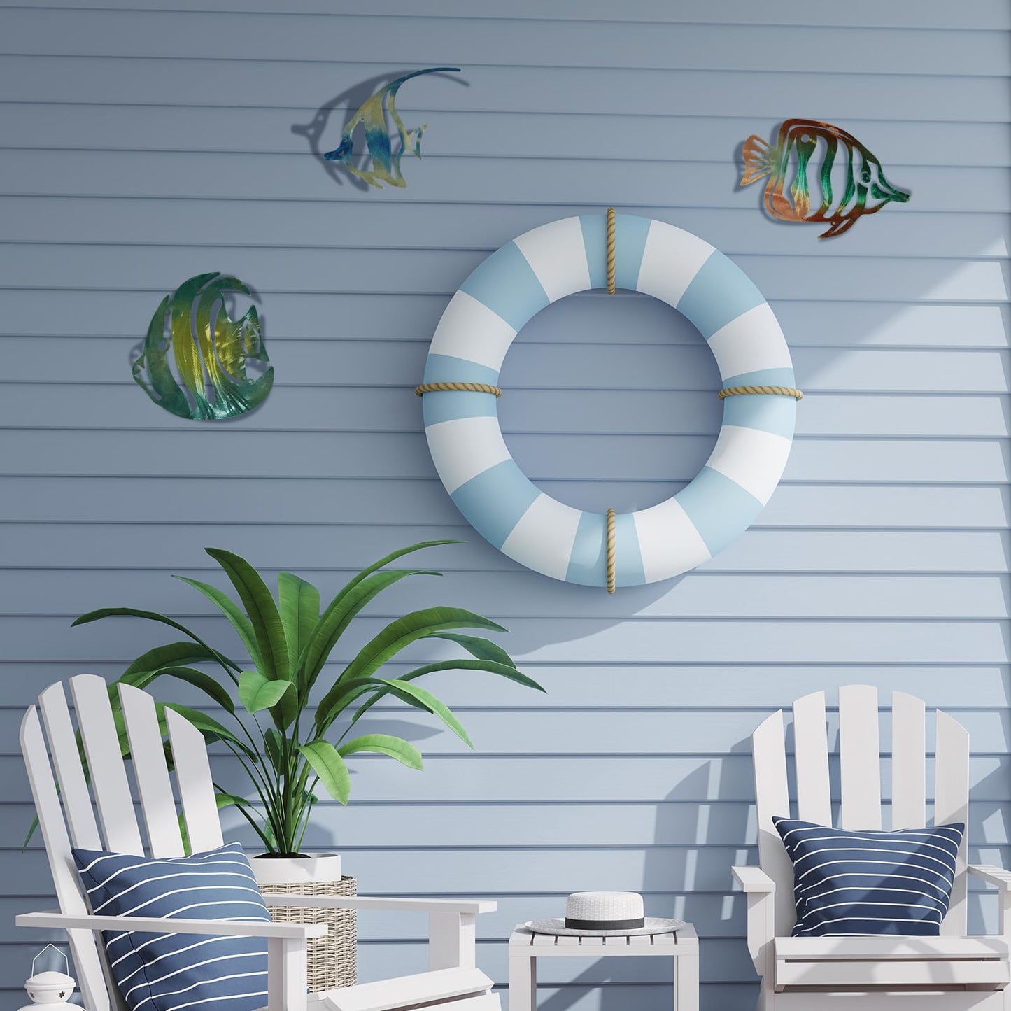 Pelopy 3 Pcs Coastal Tropical Fish Wall Art Rustic Metal Hollowed Coral Wall Decor Ocean Nautical Theme Sign for Beach Theme Bathroom Bedroom Living Room Lake House Summer Home Decoration