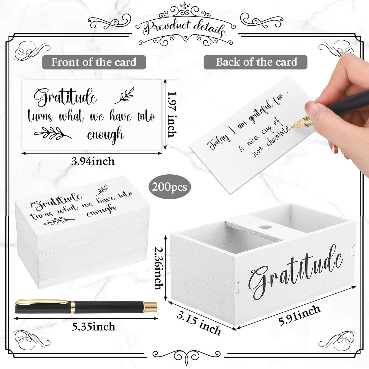 Clabby Gratitude Jar Include 200 Cards 1 Pen 1 Blessing Jar Wood Box Practice Thankful Appreciation Gratitude Note Cards Kit for Mother's Day Families Friends Employee Coworkers(White)