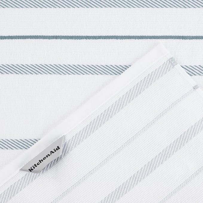 KitchenAid Albany Kitchen Towel 4-Pack Set, Fog Blue/White