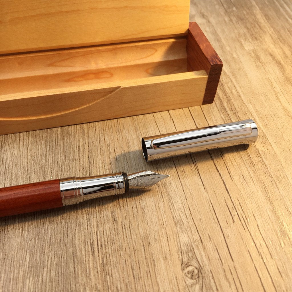 LACHIEVA LUX Rosewood Fountain Pen, German Fine Nib, Smooth Ink Flow, Wooden Gift Box with Converter & 2 Cartridges, Fancy Pen for Men and Women
