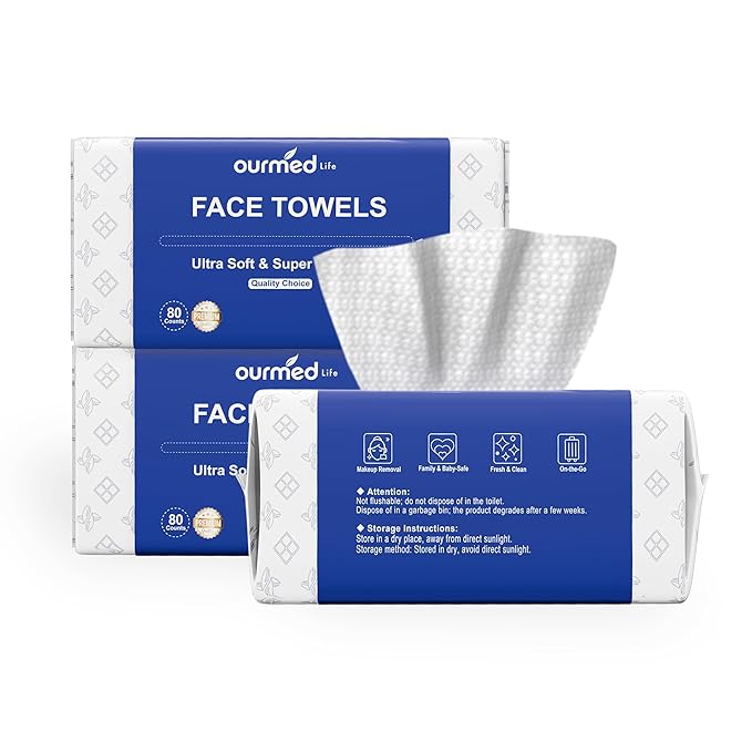 Ourmed Life Face Towels, Thicker Disposable Biodegradable Clean Face Wipes