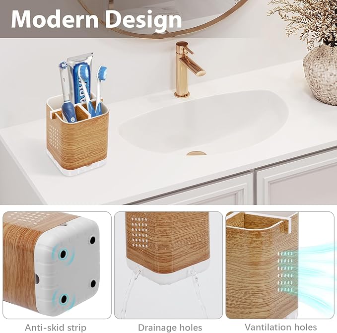 Boperzi Toothbrush Holders for Bathrooms Organizer Countertop, Detachable