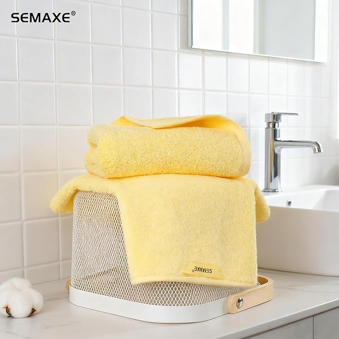 SEMAXE Yellow Hand Towels for Bathroom, 100% Cotton Towels