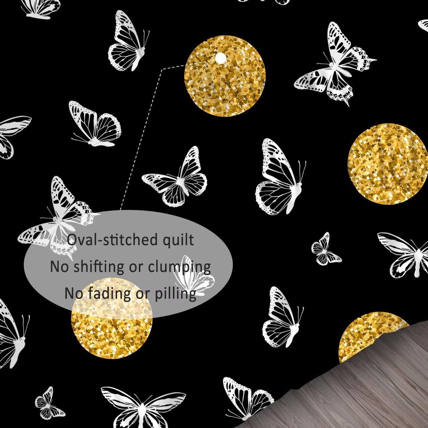 DJNEAR Butterfly Comforter Set Twin Size Black and Gold Bedding Sets for Girls Kids Women Adults Bedroom Gold Luxury Butterflies Printed Quilt 1 Comforter 1 Pillowcase