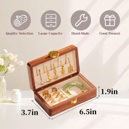 KAOTGOT Travel Jewelry Case Small Wood Jewelry Organizer Jewelry Box for Women (Nut-Brown Print)