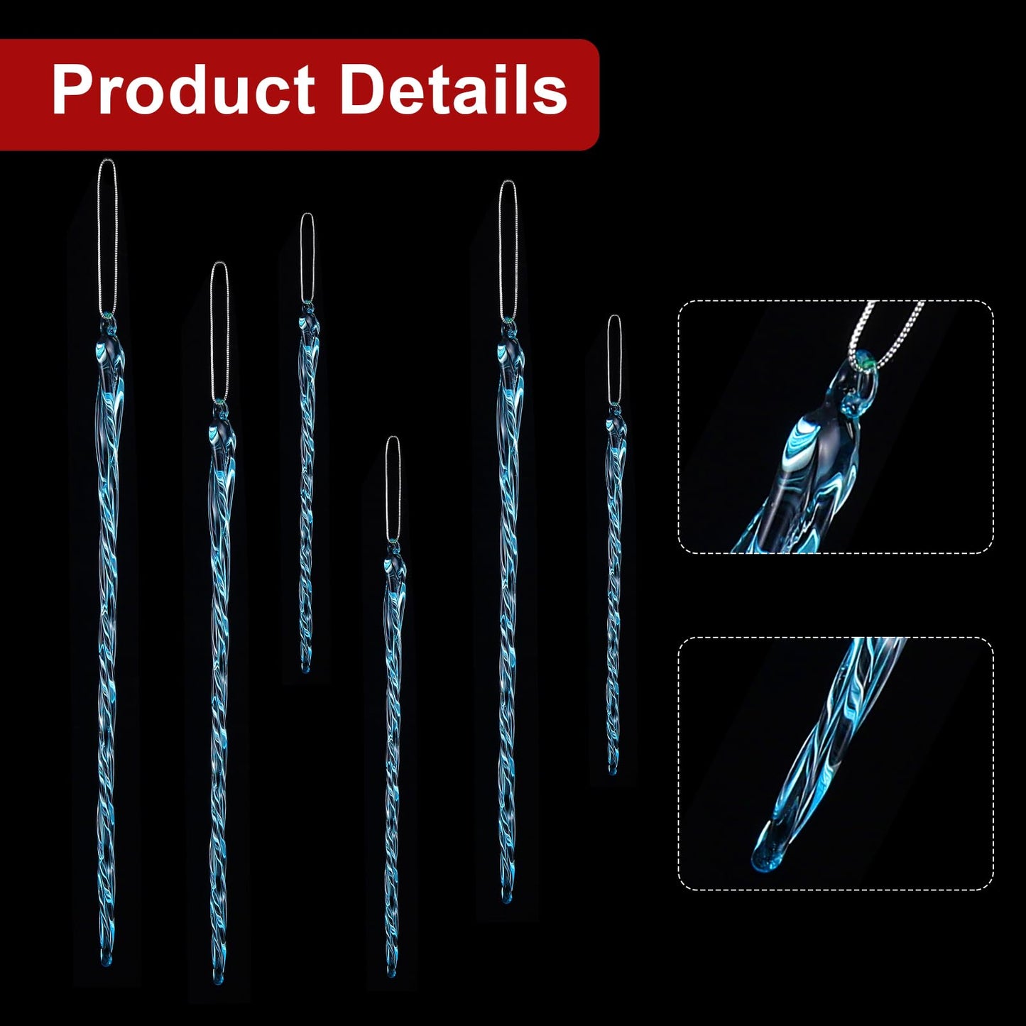 Boao Glass Icicle 3.5-7.8 Inch Twisted Glass Icicle Christmas Ornaments Hanging Decorations(Light Blue,54 Pcs)