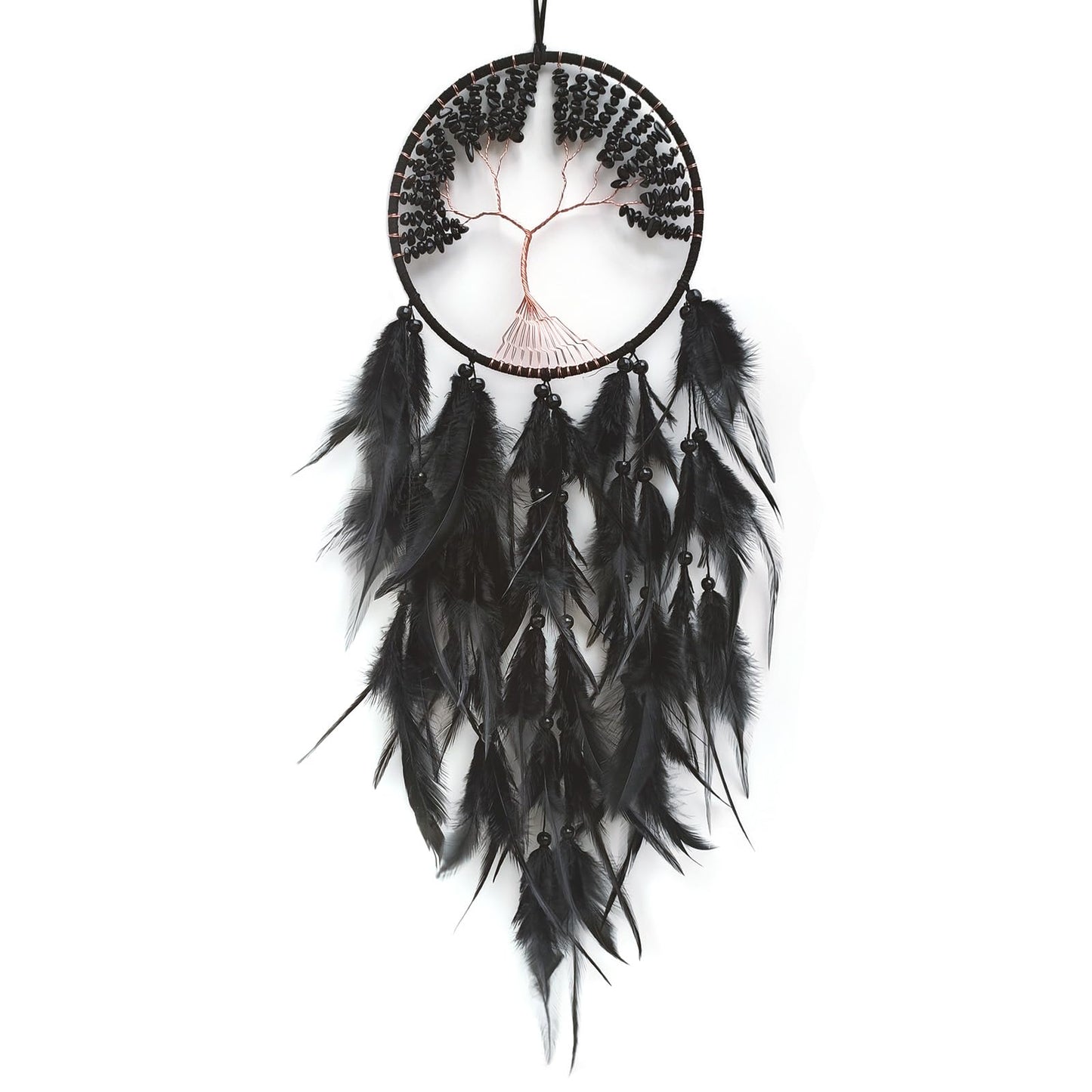 RAGKUU Black Dream Catcher Wall Decor Crystal Tree of Life Dream Catchers Handmade Feather Dreamcatcher Wall Hanging Ornament for Bedroom Living Room Home Decor