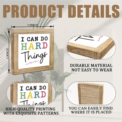 I Can Do Hard Things Sign, Inspirational Deocr, Wood Box Decor Desktop, Motivational Gift For Man Women, Sarcastic Positive Affirmations Decor, Farmhouse Home Office Decoration