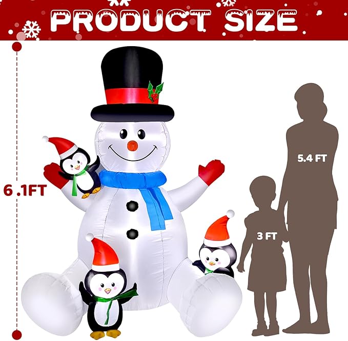 6 FT Christmas Snowman & Penguin Inflatable Blow Ups Outdoor Christmas Decorations with LED Lights for Indoor/Outdoor Yards, Gardens, Lawns