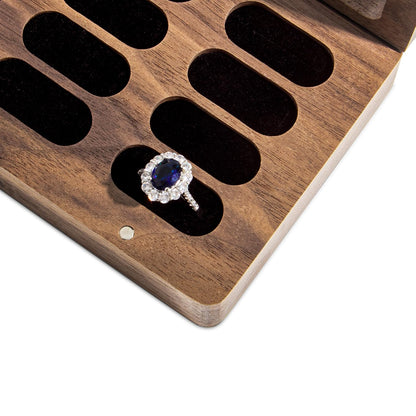 Wislist Luxury Solid Walnut Wood Ring Box with Glass Window - Ring case Jewelry Tray Jewelry Organizer for Rings, Studs & Earrings - Ideal for Store Display, Jewelry Showcases, Home Use & Gift Ideas