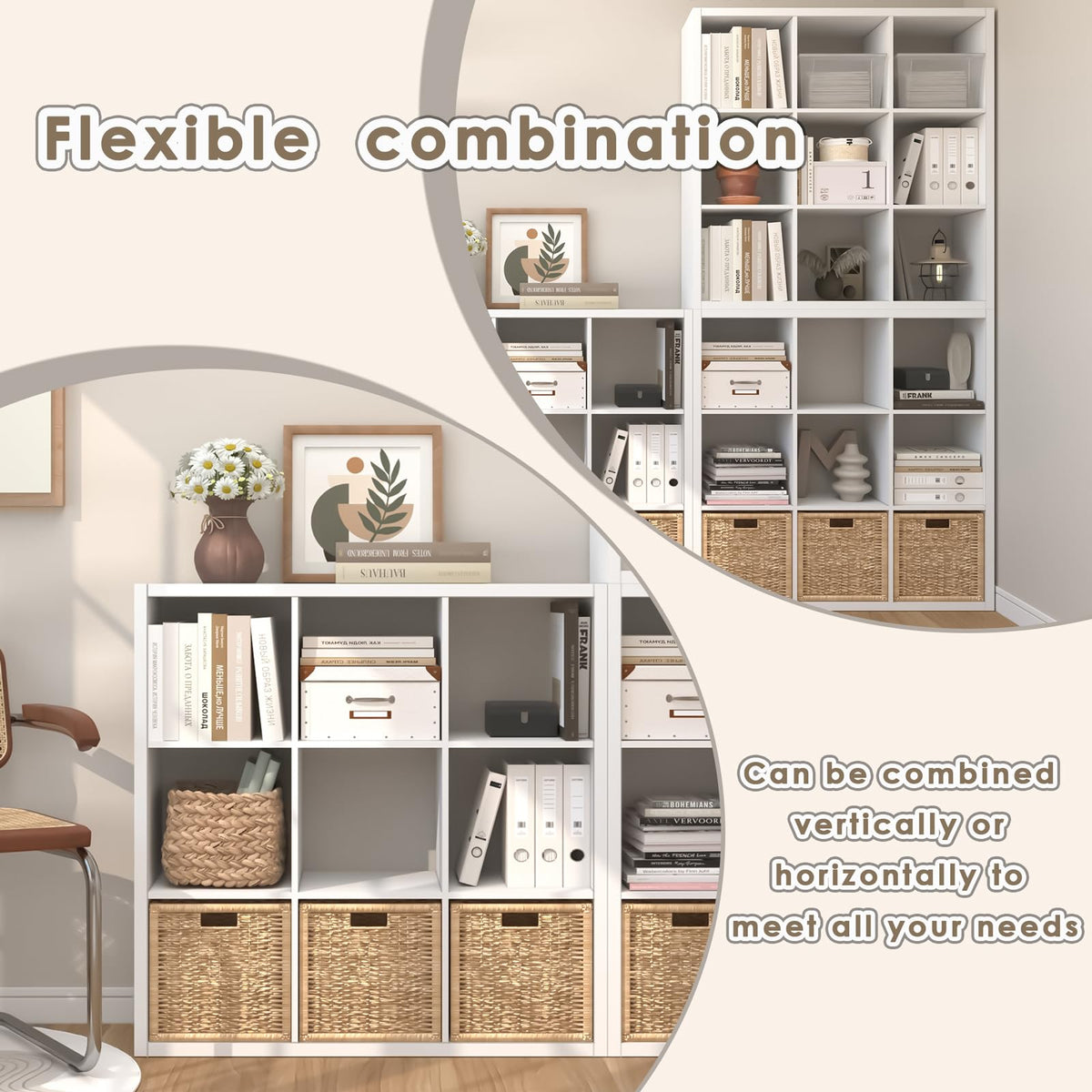 Endearing Limons【2026 Wooden Thick Border 9 Cube Shelf Storage Organizer with Anti-Tipping Kits + Reversible Open Back Bookcase (11 x 11 Unit Cell White)