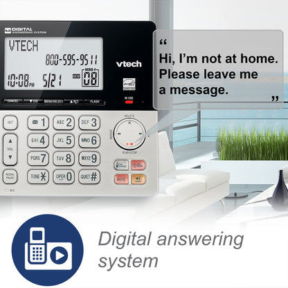 VTech VG208 DECT 6.0 Corded/Cordless Phone for Home with Answering Machine, Call Blocking, Caller ID, Large Backlit Display, Duplex Speakerphone, Intercom, Line-Power(Silver/Black)