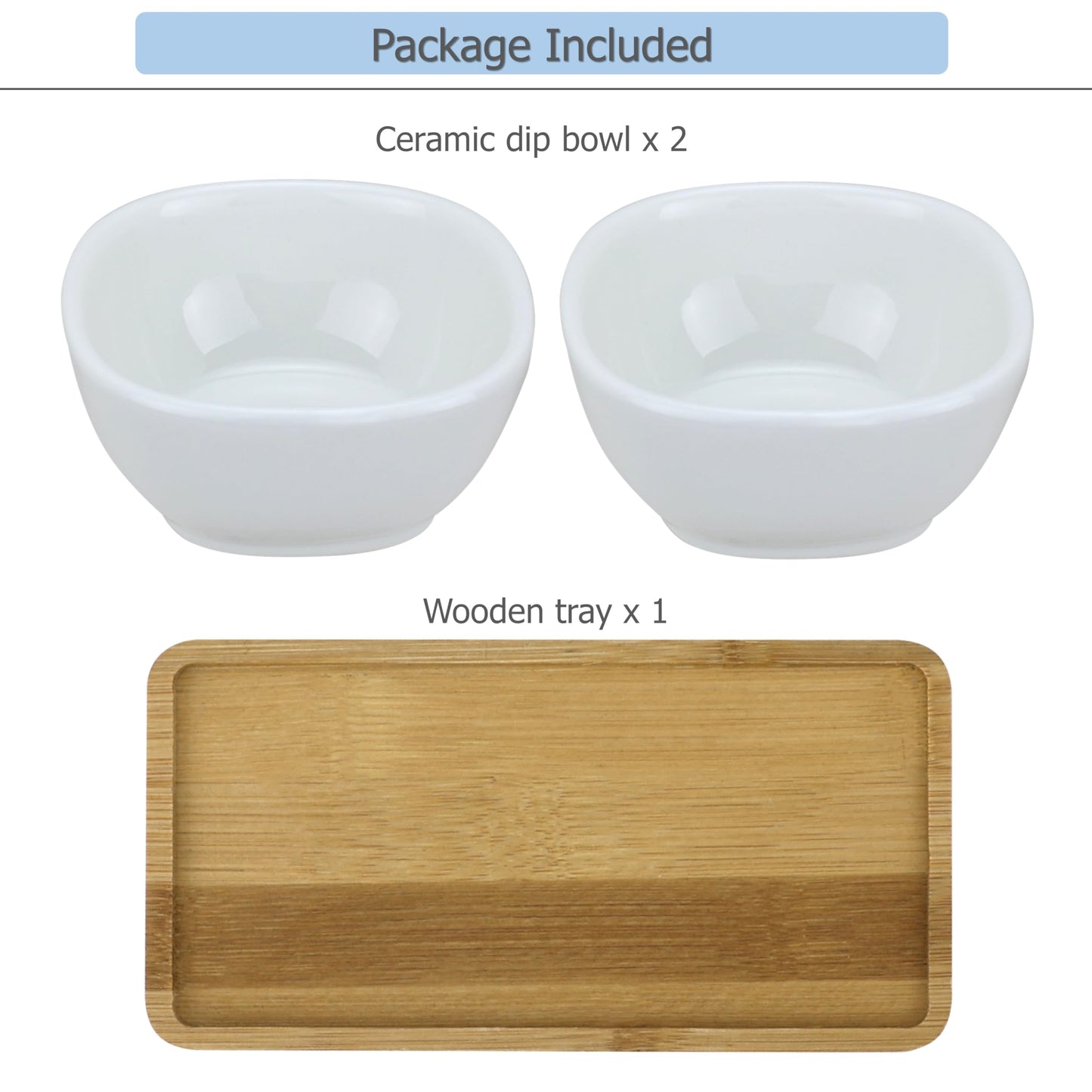 EIKS Ceramic Dip Bowls Side Dishes with Wooden Tray for Serving Appetizer Nuts Candy Snack Sauce Sauce Seasoning