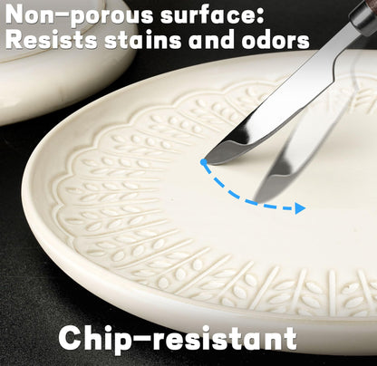 Artena Salad Plates Set Of 4, 8.5 Inch Embossed Ceramic Dinner Plates for Appetizer Dessert, Kitchen Plates With Lipped Edges, Microwave Oven Dishwasher Safe (Wheat Leaf)