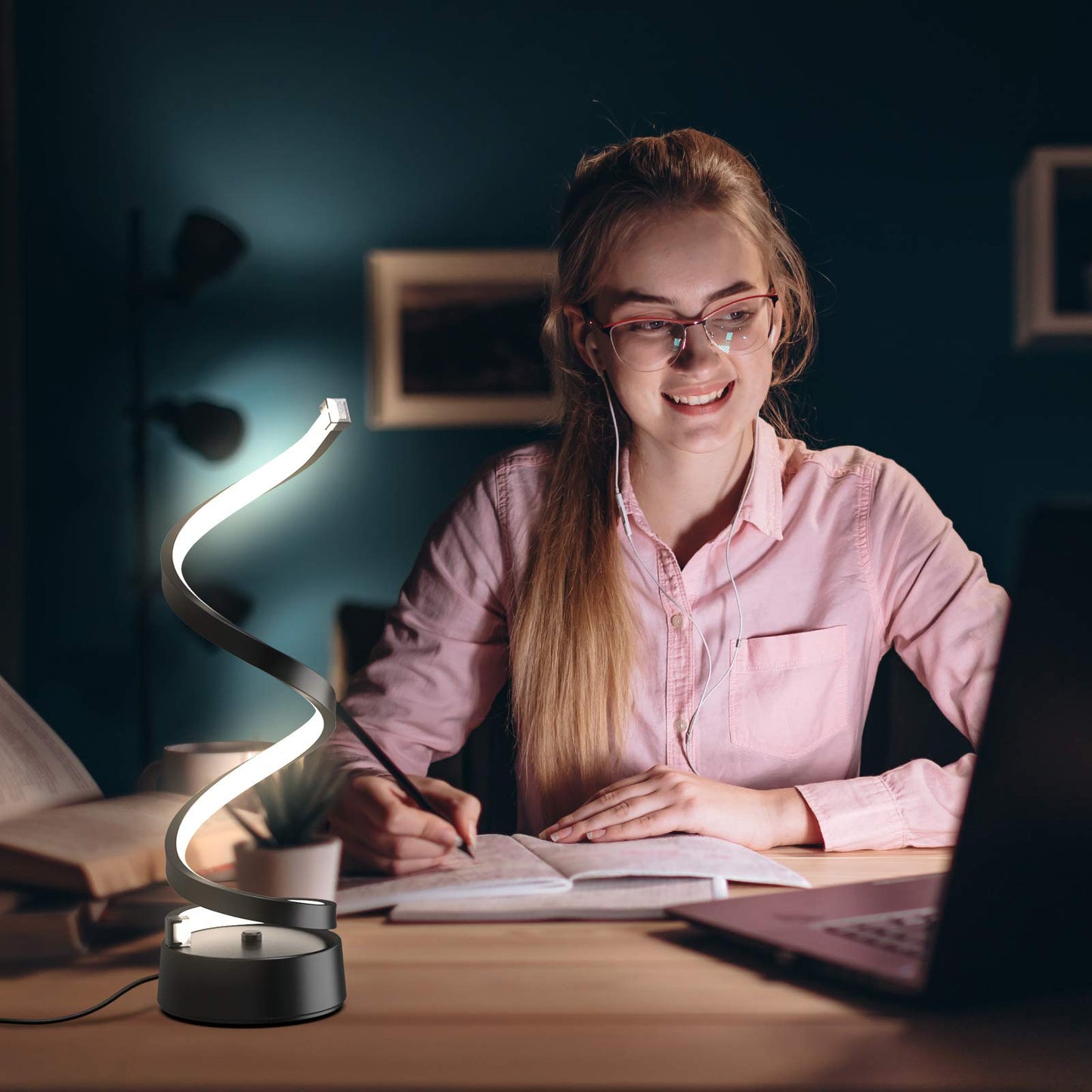 NUÜR Classic Spiral LED Table Lamp Black, Dimmable Metallic Bedside Lamp with Touch Controller, 3 Colour Temperature, 15.8 Inch Height, Contemporary, Decorative Lamp for Home, Living Room & Office