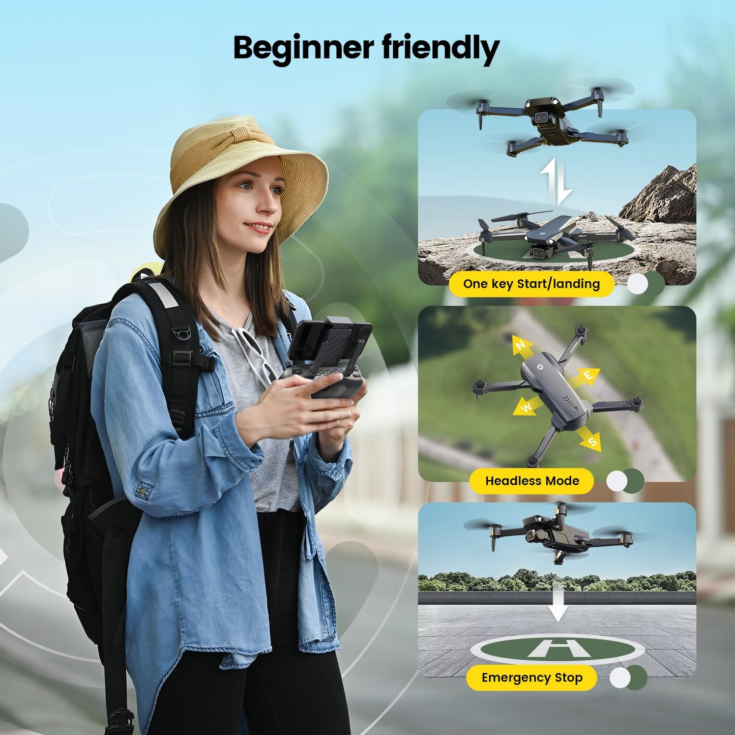 Holy Stone HS290 Foldable Drone with 1080P HD FPV Camera for Beginners, RC Quadcopter with Optical Flow, APP Control, Tap Fly, 3 Speed Modes, 2 Modular Batteries, Toys Gifts for Boys and Girls