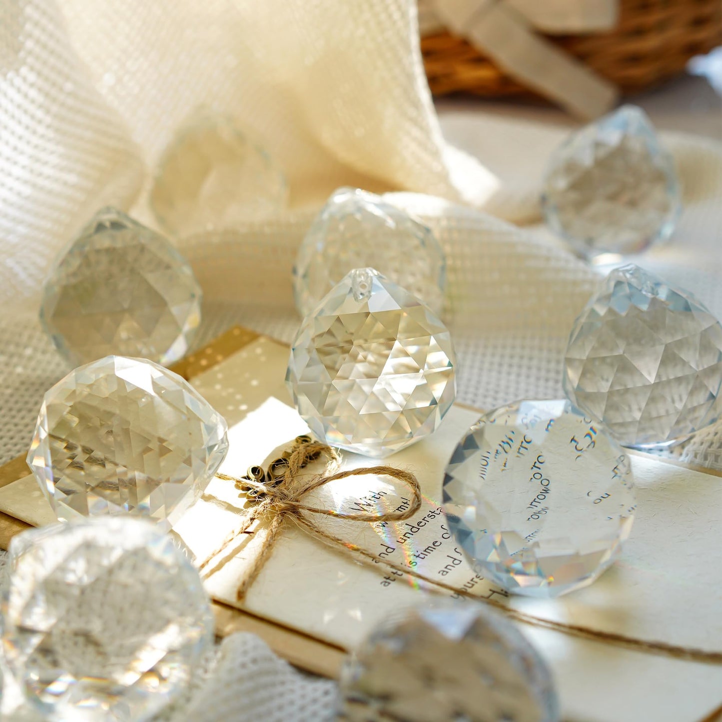 LOULIQIGIFT 10Pcs 40mm Clear Crystal Ball Prisms Hanging Crystals Pendants with 2026 Star Charms for Wedding, Windows, Chandelier, Mothers Day Decorations