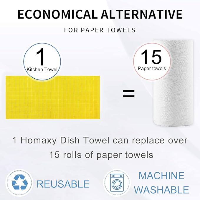 Homaxy 100% Cotton Terry Kitchen Towels, Checkered Designed, Soft and Super