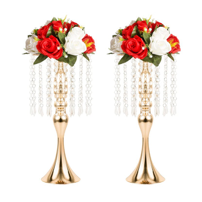 LANLONG Set of 2 Crystal Wedding Table Centerpieces Gold Flower Stand Vases Centerpiece Decorations for Reception Party Home Decor