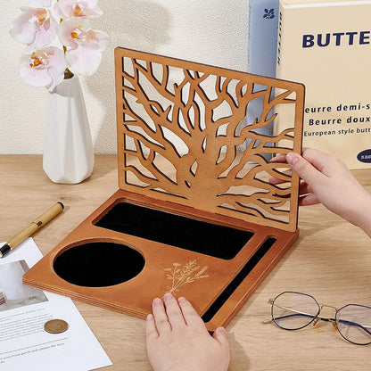 BENECREAT Wood Book Holder Stand, Multifunctional Book Nook Organizer with Cup, Glasses, Pen & Phone Holder for Nightstand Desktop Christmas Birthday Gifts