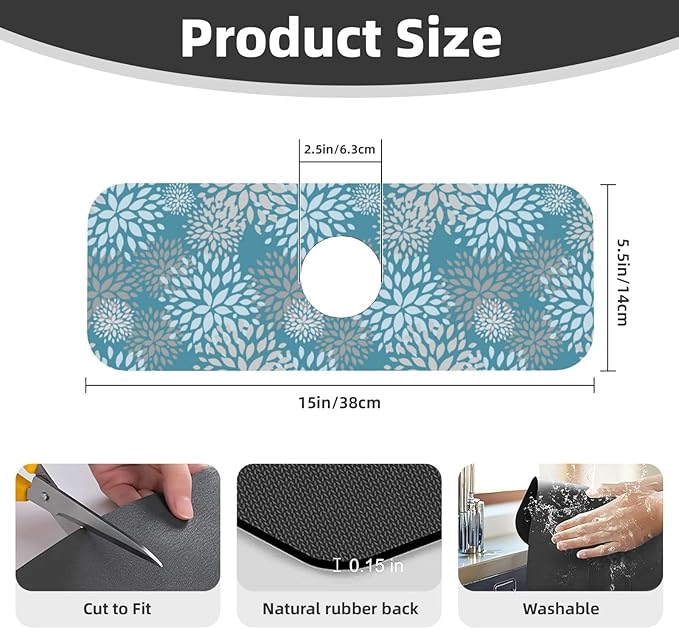 Dahlia Floral Flower Colorful Abstract Kitchen Sink Splash Guard Faucet Mat