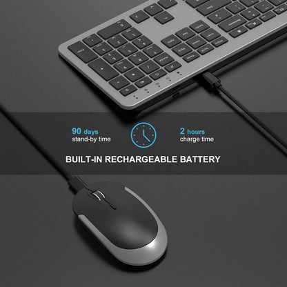 seenda Rechargeable Wireless Keyboard and Mouse, SK38-3 Ultra Slim Quiet USB Keyboard and Mouse Set for Windows Laptop PC, Full-Size QWERTY UK Layout, Black and Grey