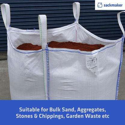sackmaker FIBC Bulk Bag - One Tonne Builders Bag - Heavy Duty Garden Waste Bag Extra Large - Premium Grade Dumpy Bag with 4 Lifting Handles and Safety Certificate