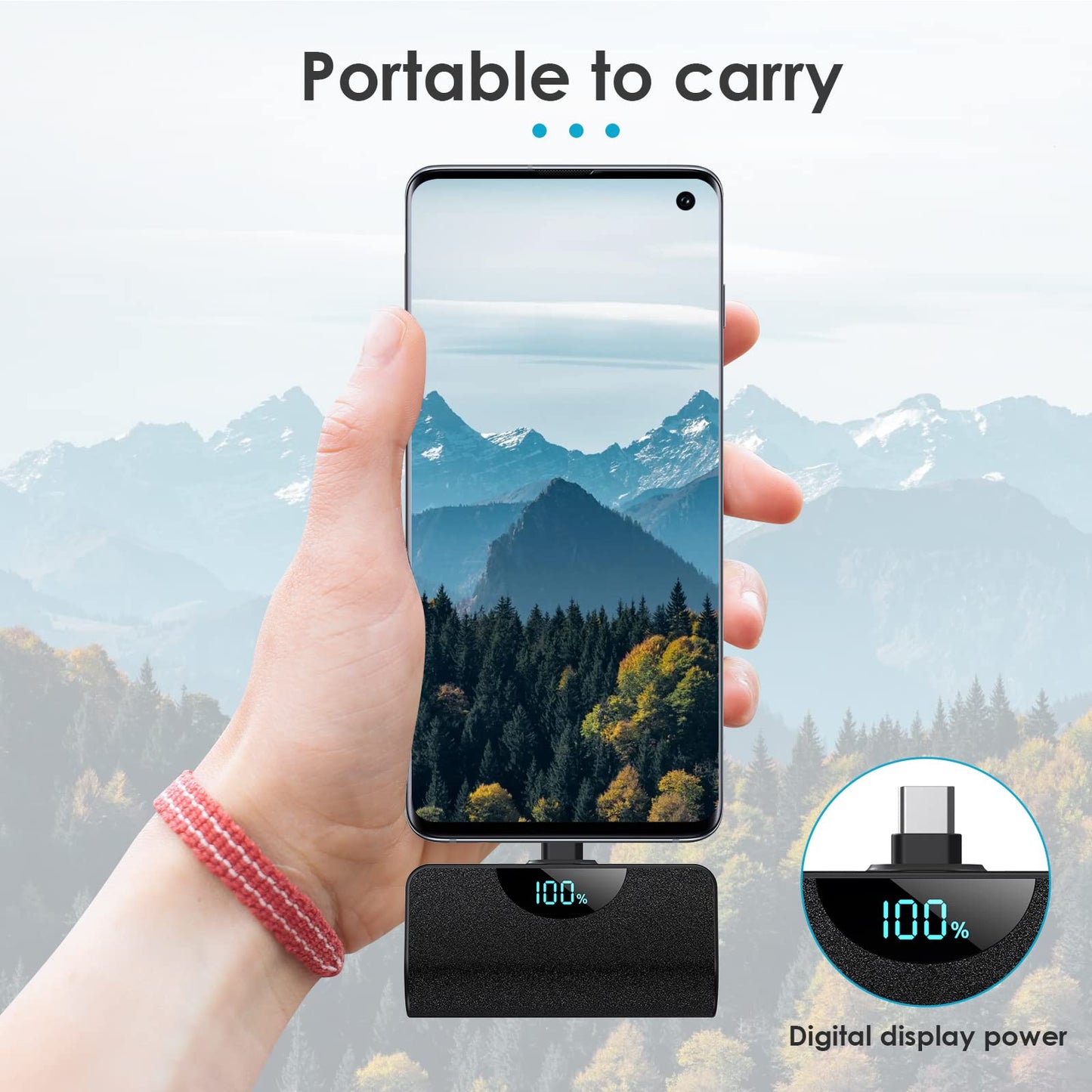 Mini Portable Charger USB-C Power Bank 5200mAh,Ultra Compact LCD Display Battery Pack Backup Charger Compatible with iPhone 17/17 Air/17 Pro/17 Pro Max/16/16 Plus/16 Pro Max/15 Series,Samsung-Green