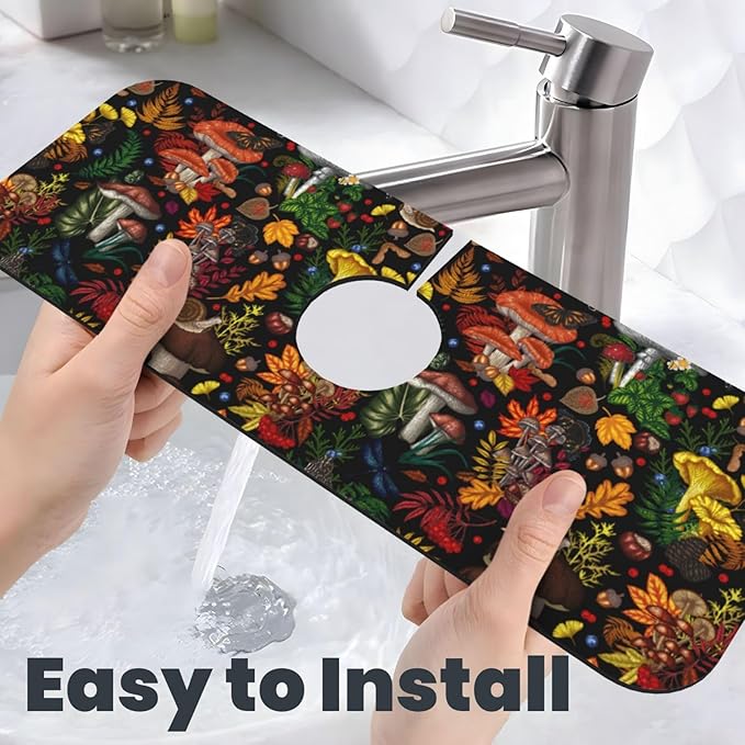Mushroom Forest Butterfly Kitchen Sink Splash Guard Faucet Mat 1 Pcs, Absorbent
