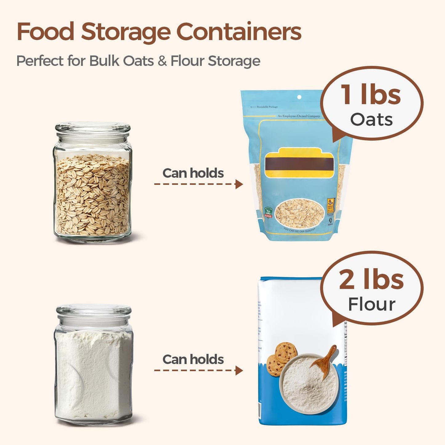 ComSaf 2 qt Glass Flour and Sugar Storage Containers Set of 2, Wide Mouth Half Gallon Square Airtight Pantry Jars with Lids, Thick Glass Kitchen Canisters for Cookies, Coffee, Snacks