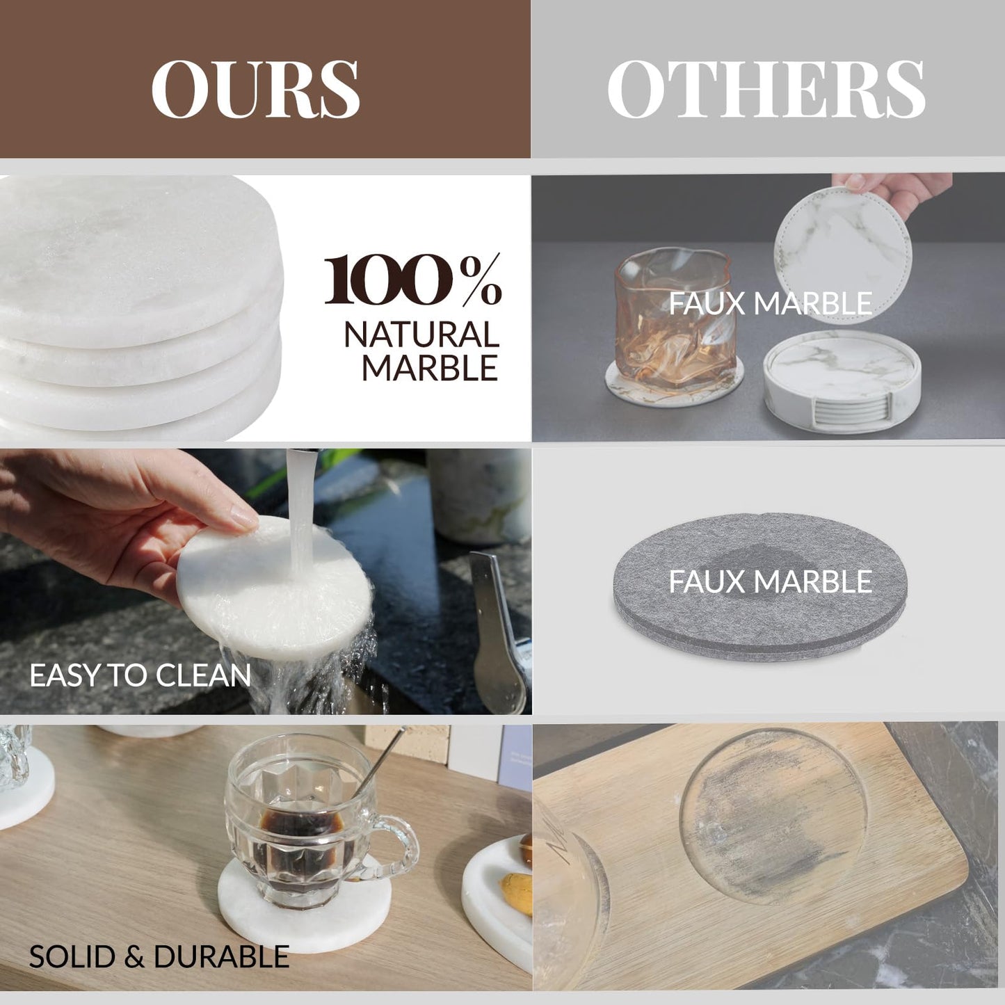 Koville Marble Coaster Set of 4, Round White Coasters, 4" Cup Coasters for Drinks, Heat Resistant Coaster for Coffee Table Home Office Bar Decor(Namib Fantasy)