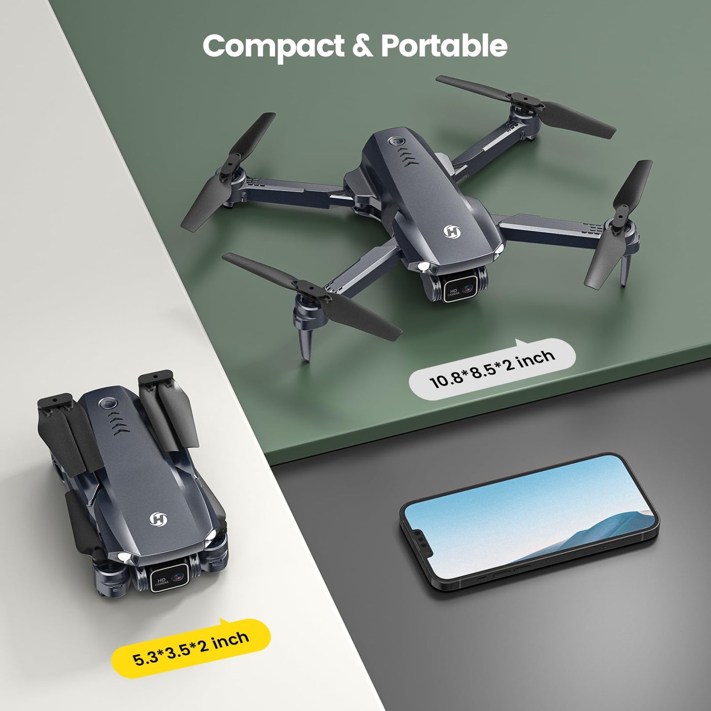 Holy Stone HS290 Foldable Drone with 1080P HD FPV Camera for Beginners, RC Quadcopter with Optical Flow, APP Control, Tap Fly, 3 Speed Modes, 2 Modular Batteries, Toys Gifts for Boys and Girls