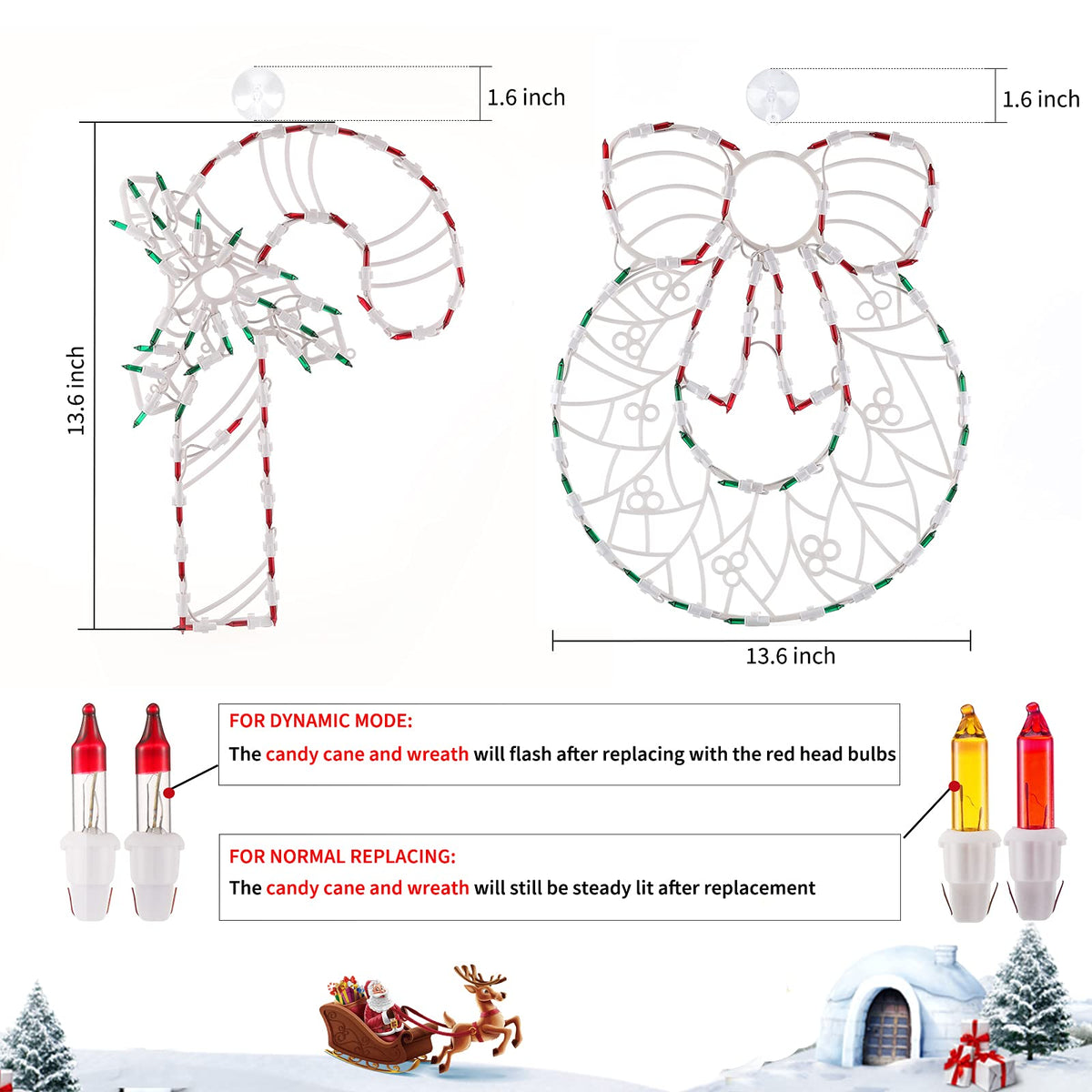 Christmas Window Silhouette Lights Decorations - Pack of 4 Sign Colour Lighted Wreath, Candy Cane, Bell, and Angel for Holiday Indoor Wall Door Glass Decor